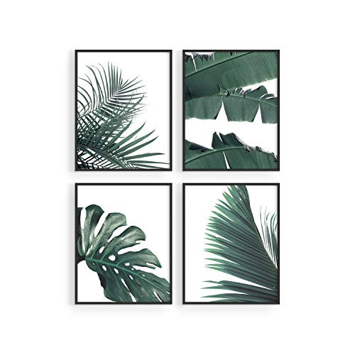 Plant Pictures and Botanical Prints Set - by Haus and Hues  Set of 4 Tropical Leaves Wall Art and Leaf Pictures for Wall  Botanical Prints Wall Art  Palm Leaf Wall Decor 8x10 UNFRAMED