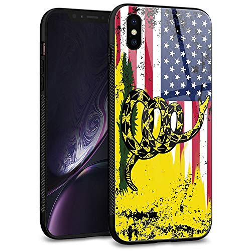 ZHEGAILIAN iPhone Xs MAX CaseTempered Glass Back Shell Pattern Designed with Soft TPU Bumper Case for Apple iPhone Xs MAX Cases -American Gadsden Flag Worn