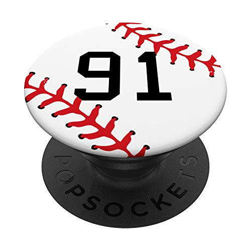 Baseball Jersey Uniform Number 91 Player Sports Team Gift PopSockets Grip and Stand for Phones and Tablets