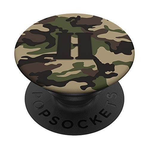 Green Brown Camouflage Monogram Camo Initial Letter H PopSockets Grip and Stand for Phones and Tablets