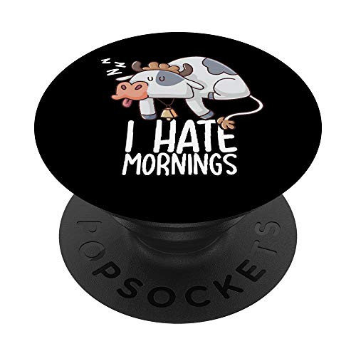 I Hate Mornings Sleeping Cow Farmer Sleep Nap Late Riser PopSockets Grip and Stand for Phones and Tablets