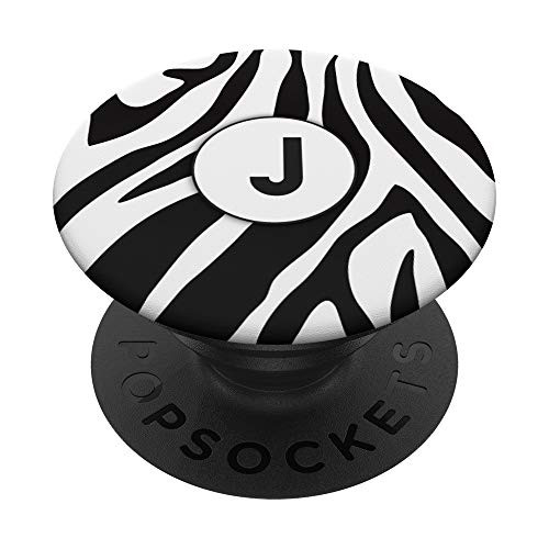 Zebra Monogram Letter J Zebra Print Pattern Personalized PopSockets Grip and Stand for Phones and Tablets