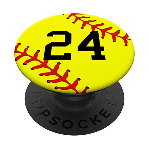 Softball Number 24 Jersey Uniform Gift for Girls Women PopSockets Grip and Stand for Phones and Tablets