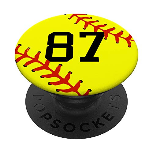 Softball Number 87 Jersey Uniform Gift for Girls Women PopSockets Grip and Stand for Phones and Tablets