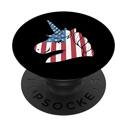 Patriotic American Flag Unicorn Head 4th of July PopSockets Grip and Stand for Phones and Tablets