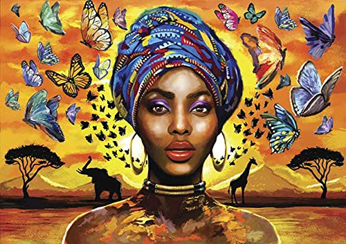 5D Diamond Painting Kits Full Drill African Beauty Painting by Diamonds Diamond Rhinestones Embroidery Cross Stitch Full Round Diamond Crystal Cross Stitch Kits for Adults 40X30CM
