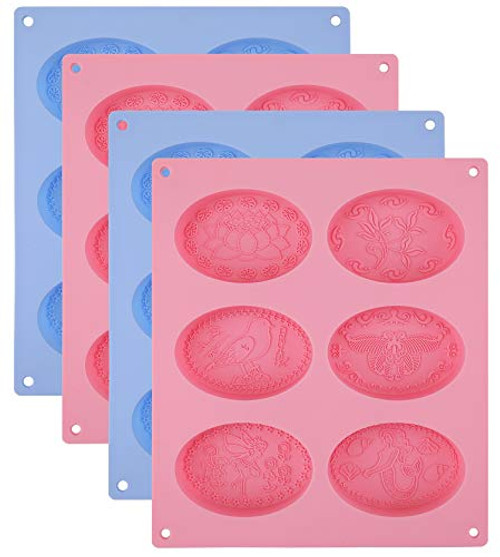 Lawei Set of 4 Silicone Soap Molds - 6 Cavity Soap Making Molds DIY Craft Soap Molds for Bundt Cake Cupcake Muffin Coffee Cake Pudding and Soap