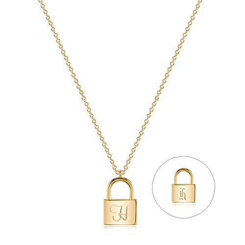 MYEARS Women Lock Necklace Gold Padlock Pendant H Initial Stamped Alphabet Engraved Letter Personalized 14K Gold Filled Chain Dainty Boho Beach Simple Jewelry Gift MYEARS Women Lock Necklace Gold Padlock Pendant H Initial Stamped Alphabet Engraved Letter Personalized 14K Gold Filled Chain Dainty Boho Beach Simple Jewelry Gift
