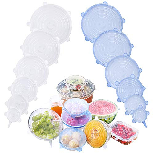 Silicone Stretch Lids 12 Pack?Silicone Stretch Lids and Food Covers BPA-Free Food Grade Silicone Eco-Friendly Reusable Durable and Expandable Lids Various Sizes   Shapes Cover for Food   Container