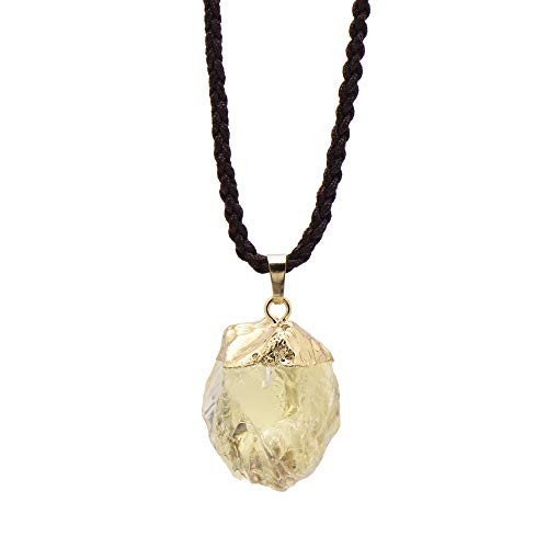 Natural Healing Crystal Lemon Citrine Rough Stone Pendant Necklace Yellow Gold Tone Natural Healing Crystal Lemon Citrine Rough Stone Pendant Necklace Yellow Gold Tone