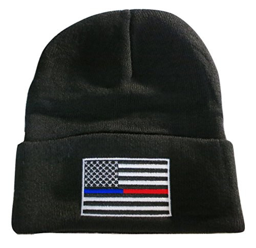 TrendyLuz Thin Blue Red Line USA Flag Knit Skull Cap Hat Beanie Support Police Firefighter