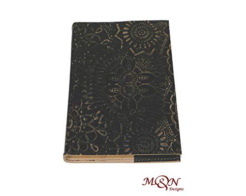 M N Embossed Handmade Leather Journal Black Color Pocket Style Notebook Blank Pages 7x5