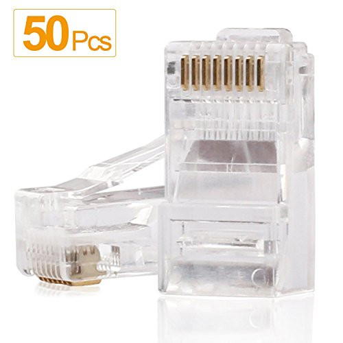 RJ45 Ends,SHD RJ45 Crimp Connectors 8P8C UTP Network Plug for CAT5 CAT5E CAT6 Stranded Cable Solid Crystal Head 50PCS