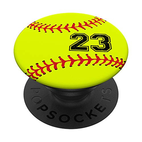Softball No 23 Jersey Number 23 Ball Catcher Pitcher Gift PopSockets PopGrip Swappable Grip for Phones Tablets Softball No 23 Jersey Number 23 Ball Catcher Pitcher Gift PopSockets PopGrip Swappable Grip for Phones Tablets