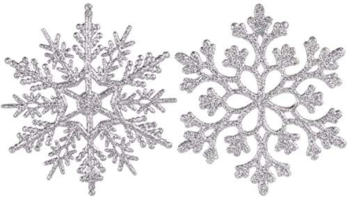 Adeeing 4inch Snowflake Silver Christmas Glitter Ornaments 36pcs Sparkling Snowflake Christmas Tree Decorations for Decorating Crafting