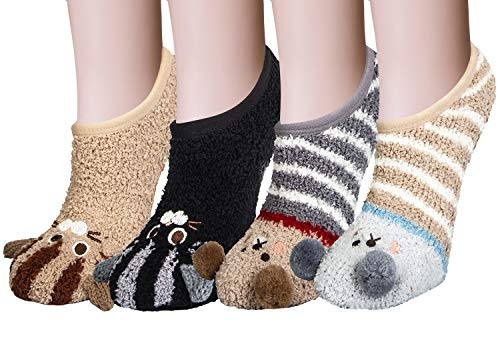 Loritta 4 Pairs Slipper Socks for Women Grippers Winter Warm Grip Slippers Soft Fluffy Fuzzy Cozy Non Slip Socks Multicolor 02