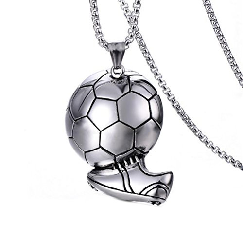 PAMTIER Mens Stainless Steel Vintage Punk Gothic Biker Soccer Ball Shoe Pendant Necklace Hip Hop Style Free Rolo Chain Silver PAMTIER Mens Stainless Steel Vintage Punk Gothic Biker Soccer Ball Shoe Pendant Necklace Hip Hop Style Free Rolo Chain Silver