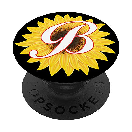 Initial B Sunflower Floral Smartphone Accessories Letter PopSockets Grip and Stand for Phones and Tablets