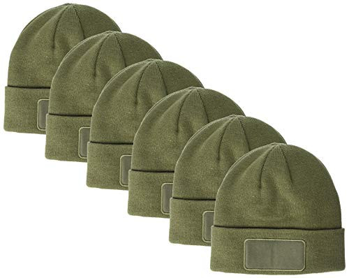 Clementine Apparel Mens CLM-AL-BA527-Patch Beanie 6 PK Olive OS
