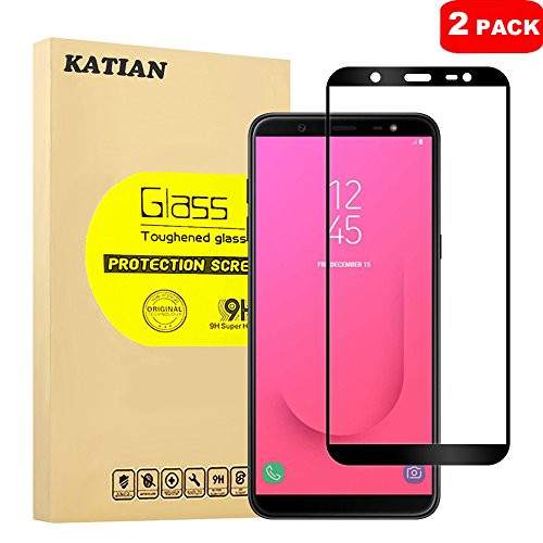 [2 Pack] Samsung Galaxy J8 2018 Screen Protector, KATIAN HD Full Coverage Protector[Anti-Scratch] [Anti-Fingerprint] [No-Bubble] [Case-Friendly], 9H Tempered Glass Screen Film Galaxy J8 2018 [Black]