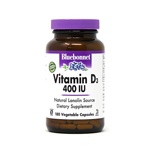 Bluebonnet Nutrition Vitamin D3 400 IU Vegetable Capsule Aids in Muscle and Skeletal Growth Cholecalciferol from Lanolin D3 Non GMO Gluten Free Soy Free Milk Free Kosher 180 Vegetable Capsule