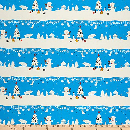 CottonSteel Waku Waku Christmas Mr_ Polar Bear Blue Quilt Fabric By The Yard