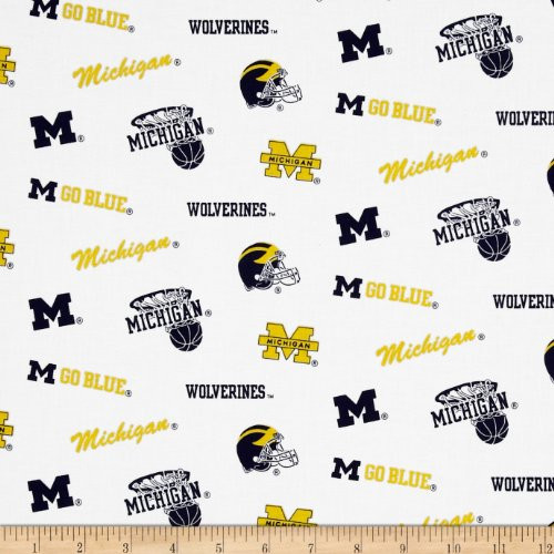 Sykel Enterprises NCAA Michigan Wolverines Broadcloth White Yard Multi