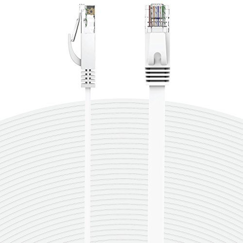 Fosmon Ethernet Cable Flat (25 Feet - White), Supports RJ45 Cat6 / Cat5e / Cat5 Standards, 250MHz, 1.0Gbps - Computer Networking Patch Cable Cord