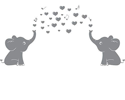 Elephant Family Wall Decal With Hearts Music Quote Art Baby Nursery Wall Decor (Grey) - 24" X 51"