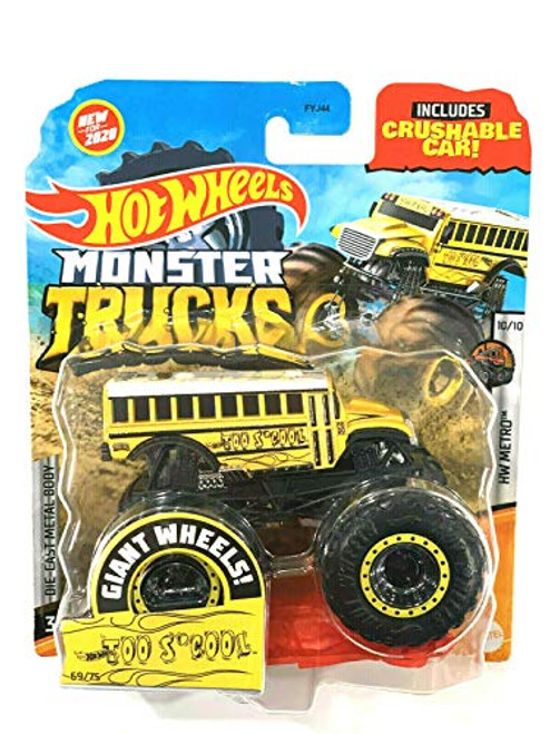 DieCast Hotwheels 2020 Monster Trucks 164 Scale with Crushable car Too SCOOL 6975