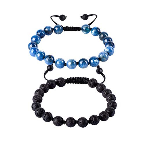 HASKARE Mens Tiger Eye Bracelets Natural Stone Tiger Eye Lava Rock Obsidian Beads Bracelet 7-8 D-Kynaite Lava Rock HASKARE Mens Tiger Eye Bracelets Natural Stone Tiger Eye Lava Rock Obsidian Beads Bracelet 7-8 D-Kynaite Lava Rock
