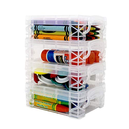 Storage Box School Supplies Crayon Box Clear Storage Organizer - Stackable Boxes - 4 Pack