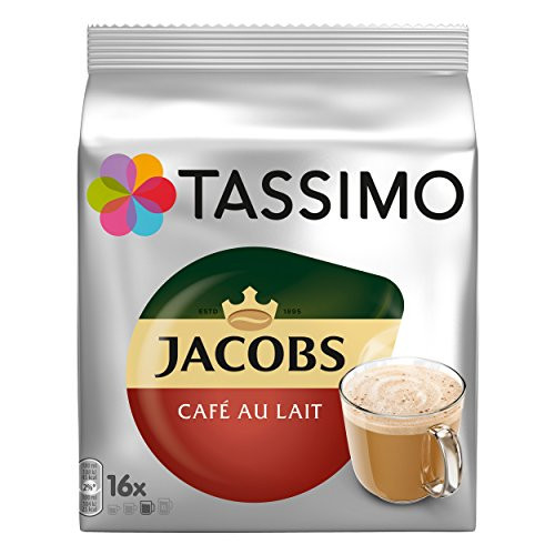 Tassimo Jacobs Cafe au Lait Coffee Capsules Milk Coffee Roasted Ground Coffee 16 T-Discs  Servings
