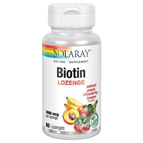 Solaray Biotin 5000 mcg  Natural Peach Strawberry Banana Flavor  Healthy Hair Skin   Nails Support  60 Lozenges