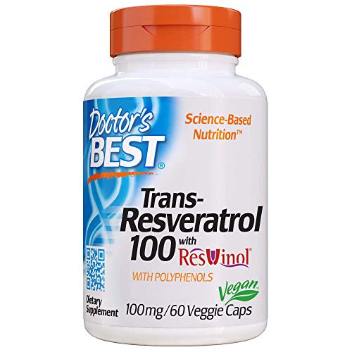 Doctors Best Trans-Resveratrol with Resvinol Non-GMO Vegan Gluten Free Soy Free 100 mg 60 Veggie Caps DRB-00171