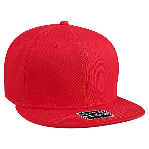 Otto SNAP Cotton Twill Round Flat Visor 6 Panel Pro Style Snapback Hat - Red
