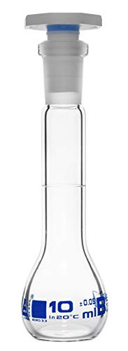 Volumetric Flask 10ml - Class B - 1019 Polypropylene Stopper Borosilicate Glass - Blue Graduation Tolerance ±0_050 - Eisco Labs