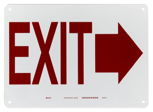 Brady 22456 10 Height 14 Width B-401 Plastic Red On White Color Exit And Directional Sign Legend Right Arrow Picto Exit