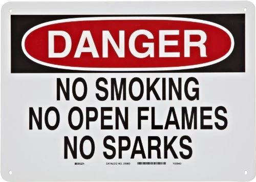 Brady 25083 10 Height 14 Width B-401 Plastic Black And Red On White Color No Smoking Sign Legend Danger No Smoking No Open Flames No Sparks