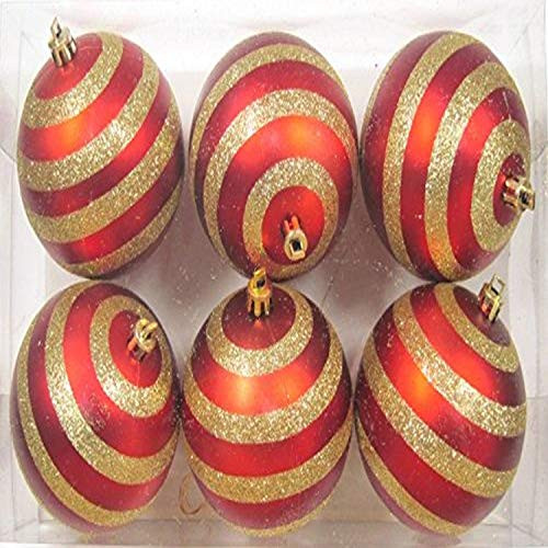 Queens of Christmas WL-ORN-6PK-LN-GO 6 Pack Ball Ornament with Lines Red