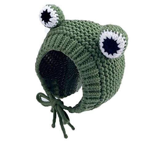 KINGSEVEN Kids Knitted Beanie Hat Cute Frog Cartoon Winter Warmer Cap with Big Eyes for Baby Boys Girls Green