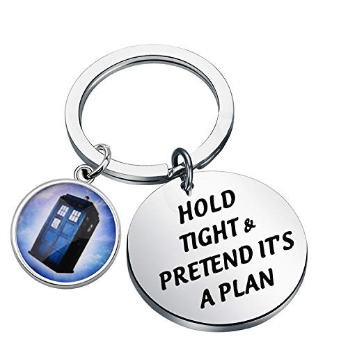 UJIMS Doctor Who Inspired Keychain Tardis Gift Hold Tight And Pretend Its A Plan Police Box Key Ring Doctor Who Merchandise Marvel Movie Gift For Fans BFF Doctor Who Inspired Keychain