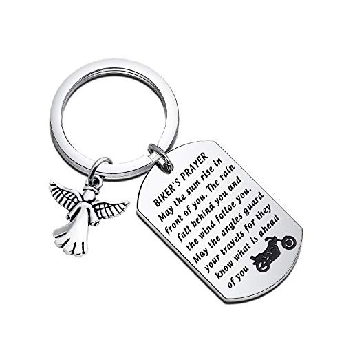 FAADBUK Biker Gift Ride Safe Keychain Stainless Steel Bikers Prayer Dogtag jeweley for Dad Son Uncle Brother Boyfriend Bikers Prayer K-S