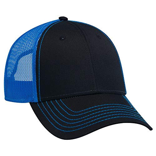 Otto 6 Panel Low Profile Contrast Vertical Mesh Back Cap - BlkBlkN_Blue