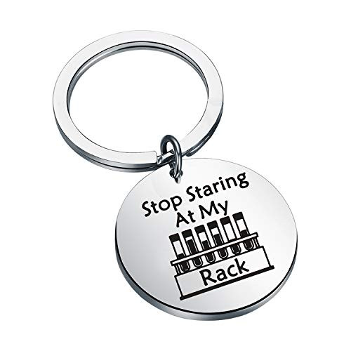 BAUNA Funny Lab Week Lab Tech Gift Laboratory Technician Key Ring Stop Staring at My Race for Medical Technologist Med Techs Lab Tech Keychain
