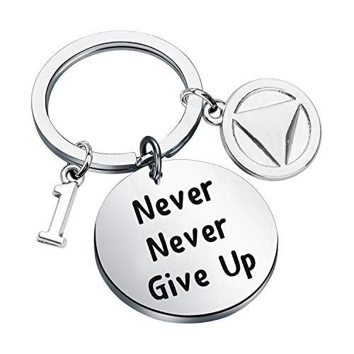 HOLLP Sobriety Keychain Sober 125 Years Anniversary Keychain Sobriety Jewelry Never Never Give Up Keychain Recovery Symbol Keychain 1 Year