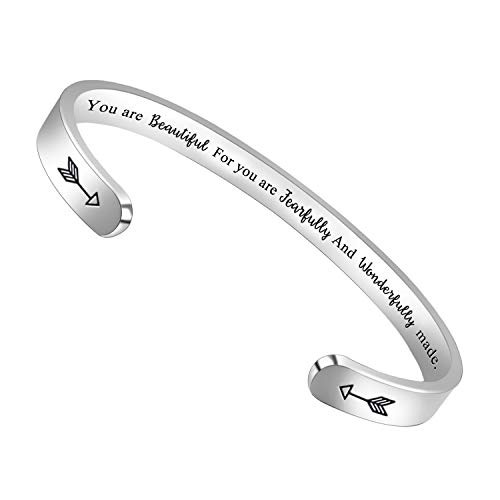 BTYSUN Bracelets for Women Girls Inspirational Gifts for Mom Her Motivational Birthday Cuff Bangle Friendship Personalized Mantra Jewelry with Gift Box You are Beautiful for You are Fearfully_ BTYSUN Bracelets for Women Girls Inspirational Gifts for Mom Her Motivational Birthday Cuff Bangle Friendship Personalized Mantra Jewelry with Gift Box You are Beautiful for You are Fearfully_