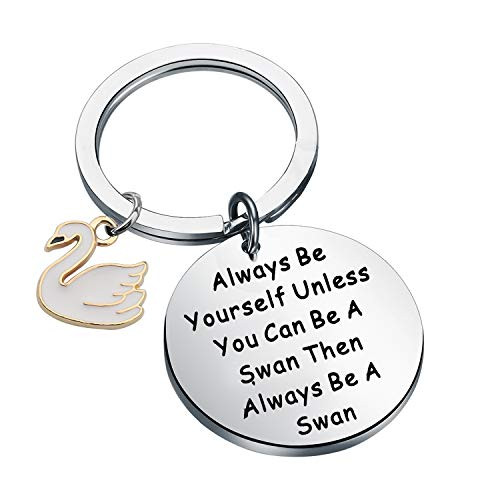 ENSIANTH Swan Keychain Hippo Swan Gift Always Be Yourself Swan Theme Inspirational Gift Animal Positive Jewelry Swan Key