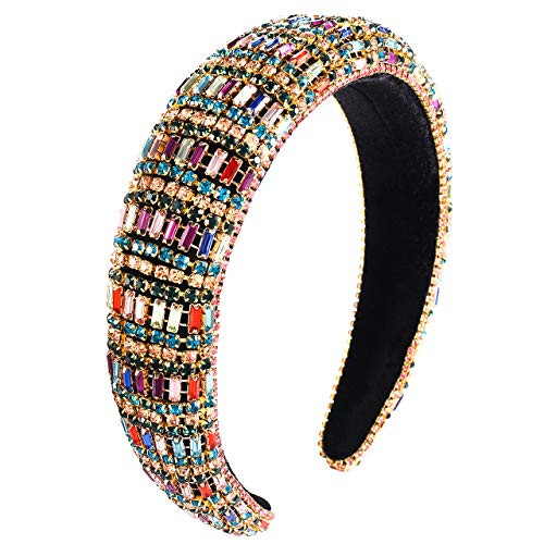 Baroque Rhinestone Crystal Headband Bejewelled Wide Velvet Padded Hairbands Hair Hoop Party Wedding Headwear Hair Accessories For Woman Girls rainbow crystal