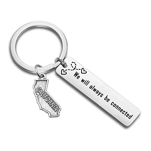 bobauna We Will Always Be Connected USA State Map Keychain Long Distance Relationship Gift for Family Best Friends Connected California Keychain